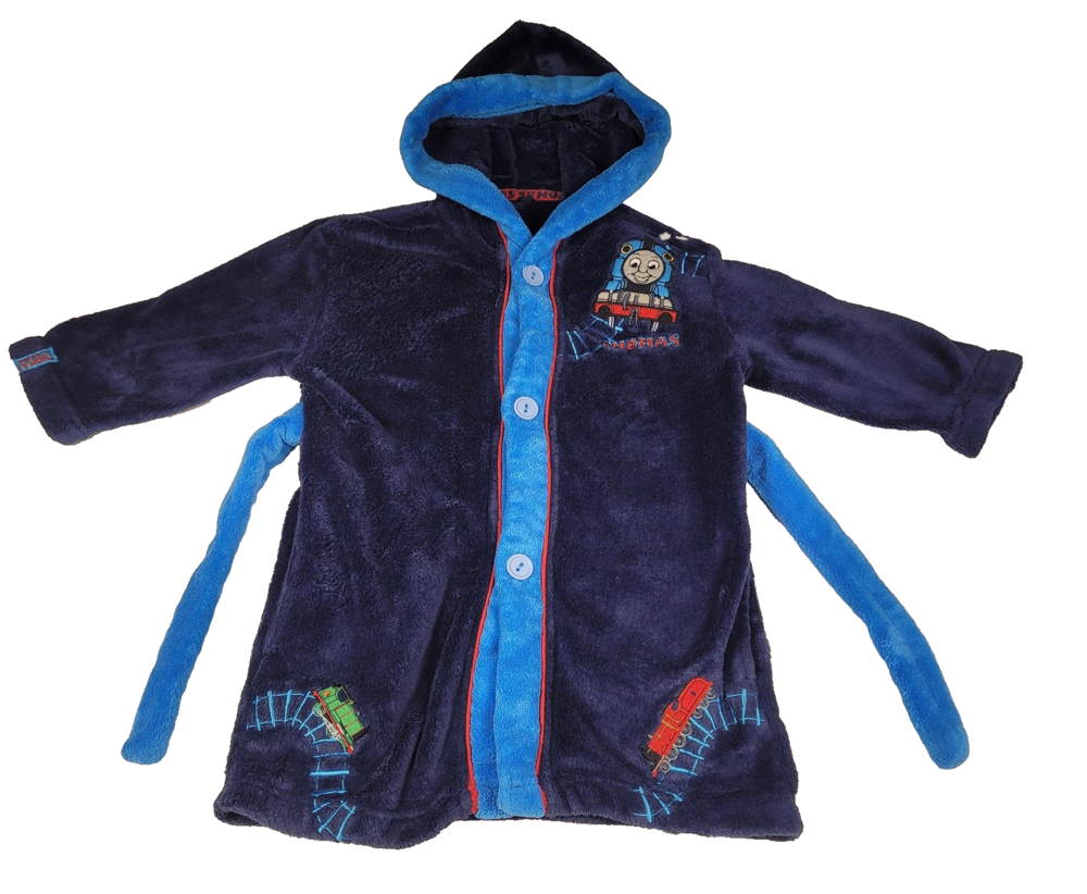 Thomas & Friends Bath Robe Boys 3T Blue Hood Fleece Belt 2007 Train Tank Engine